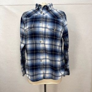 Jachs Girlfriend Womens Size M Pearl Snap Roll Tab Sleeve Shirt Flannel Plaid